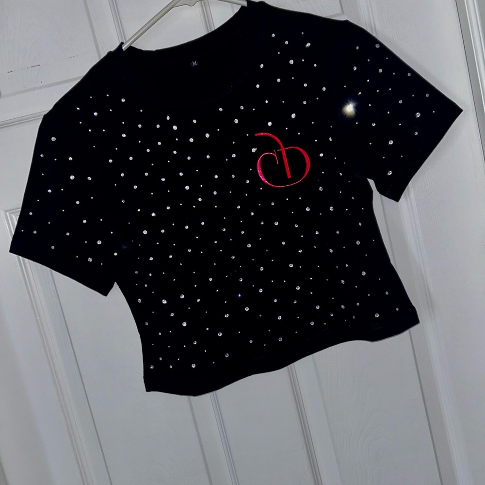 Custom Rhinestone Cherry Drip Logo Crop Top - Picture 4 of 5